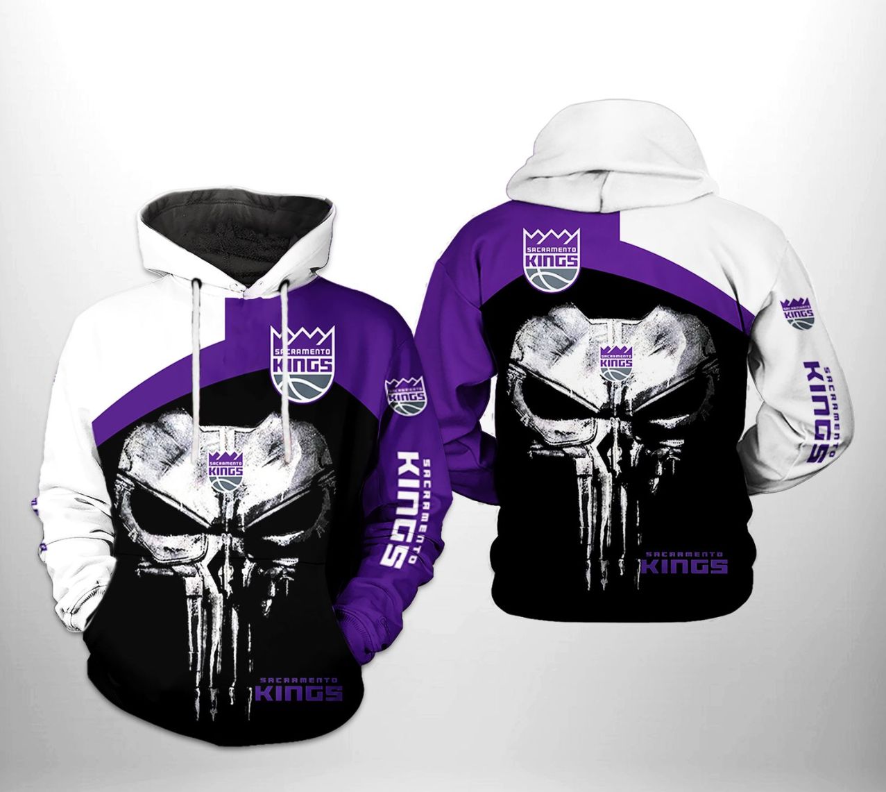 NBA Sacramento Kings Purple Black Punisher Skull Pullover Hoodie NBA Sacramento Kings Purple Black Punisher Skull Pullover Hoodie