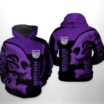 NBA Sacramento Kings Purple Black Skull Pullover Hoodie V2