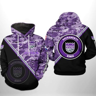 NBA Sacramento Kings Black Purple Camo Pullover Hoodie