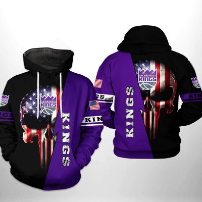NBA Sacramento Kings US Flag Punisher Skull Pullover Hoodie