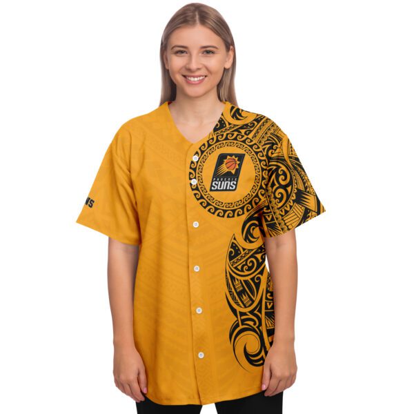 NBA Phoenix Suns Yellow Polynesian Baseball Jersey NBA Phoenix Suns Yellow Polynesian Baseball Jersey