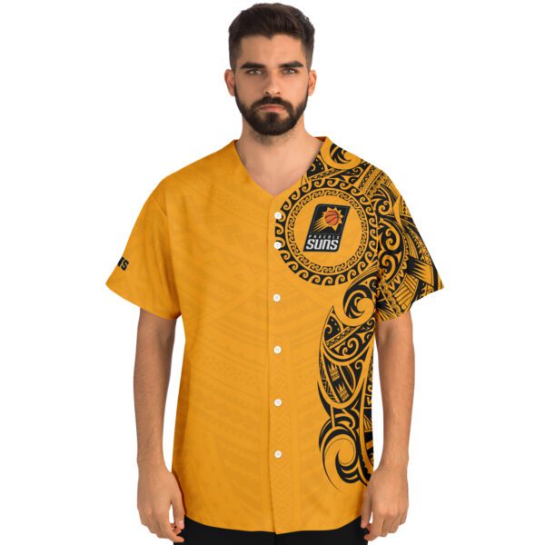 NBA Phoenix Suns Yellow Polynesian Baseball Jersey NBA Phoenix Suns Yellow Polynesian Baseball Jersey