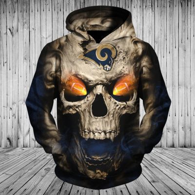 NFL Los Angeles Rams Horror Black Skull Pullover Hoodie V2