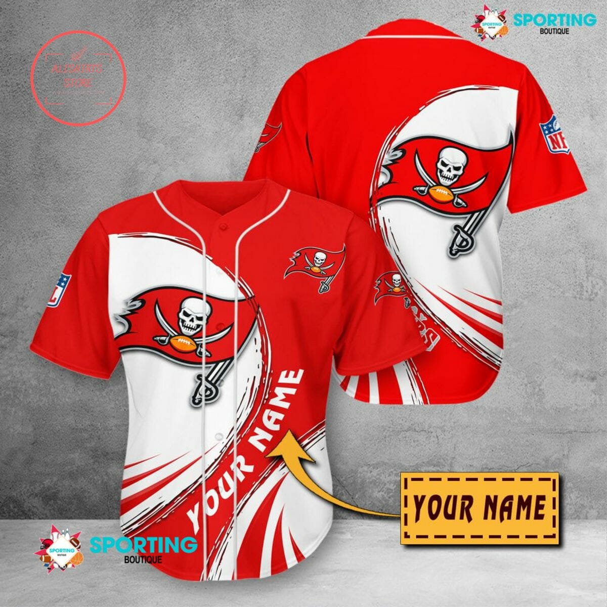 NFL Tampa Bay Buccaneers Custom Name Red White Baseball Jersey NFL Tampa Bay Buccaneers Custom Name Red White Baseball Jersey