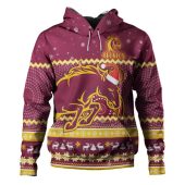 Brisbane Broncos Christmas Custom Hoodie - Ugly Xmas And Aboriginal Patterns For Die Hard Fan Hoodie