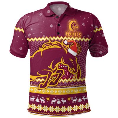 Brisbane Broncos Christmas Custom Polo Shirt - Ugly Xmas And Aboriginal Patterns For Die Hard Fan Polo Shirt