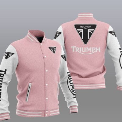 Triumph Motorcycles Pink White Baseball Jacket Triumph Motorcycles Pink White Baseball Jacket