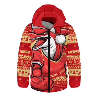 Redcliffe Dolphins Hooded Padded Jacket Ugly Knit Style For Christmas Game Fans