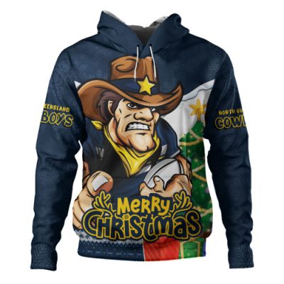 North Queensland Cowboys Hoodie Santa Scoring Touchdown On Christmas Game Day