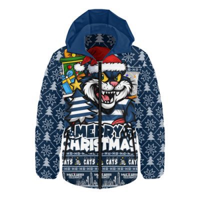 Geelong Cats Hooded Padded Jacket Festive Holiday Merry Christmas Vibe