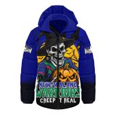 New Zealand Warriors Hooded Padded Jacket Dark Moon Rugby Halloween Battle Edition