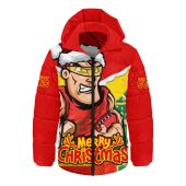 Gold Coast SUNS Hooded Padded Jacket Santa Scoring Touchdown On Christmas Game Day