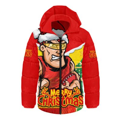 Gold Coast SUNS Hooded Padded Jacket Santa Scoring Touchdown On Christmas Game Day