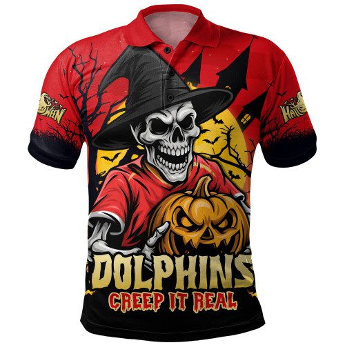 Redcliffe Dolphins Polo Shirt Dark Moon Rugby Halloween Battle Edition Redcliffe Dolphins Polo Shirt Dark Moon Rugby Halloween Battle Edition