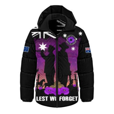 Australia Hooded Padded Jacket Anzac Day Remembering Service Animals Sacrifice