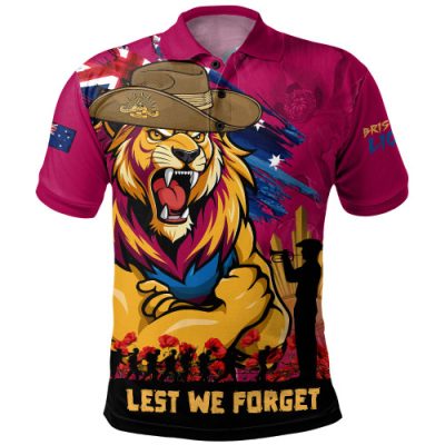 Brisbane Lions Polo Shirt ANZAC Inspired Football Fan Memorial Design