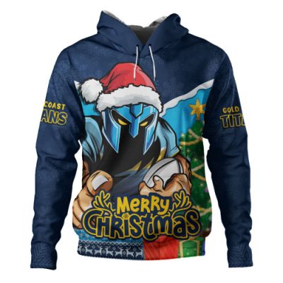 Gold Coast Titans Hoodie Santa Scoring Touchdown On Christmas Game Day