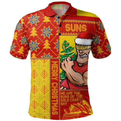 Gold Coast SUNS Polo Shirt Merry Christmas Knit Style Festive Spirit Gold Coast SUNS Polo Shirt Merry Christmas Knit Style Festive Spirit