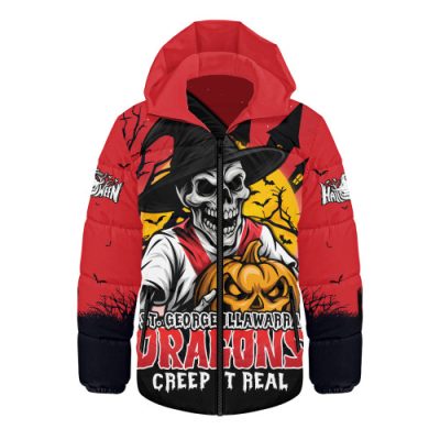 St. George Illawarra Dragons Hooded Padded Jacket Dark Moon Rugby Halloween Battle Edition