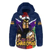 Melbourne Storm Hooded Padded Jacket Santa Scoring Touchdown On Christmas Game Day