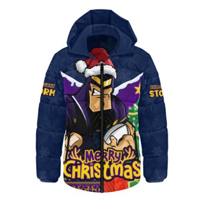 Melbourne Storm Hooded Padded Jacket Santa Scoring Touchdown On Christmas Game Day