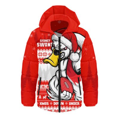 Sydney Swans Hooded Padded Jacket Merry Christmas Down Under Footy Power Style
