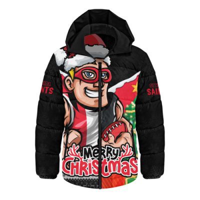 St Kilda Hooded Padded Jacket Santa Scoring Touchdown On Christmas Game Day