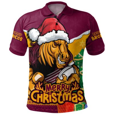 Brisbane Broncos Polo Shirt Santa Scoring Touchdown On Christmas Game Day