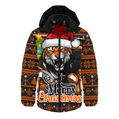 Wests Tigers Hooded Padded Jacket Merry Christmas Game Day Knit Style Team Edition