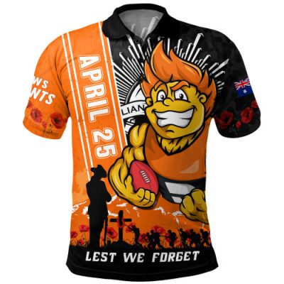 GWS GIANTS Polo Shirt Anzac Day Lest We Forget Memorial
