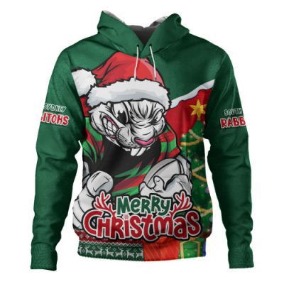 South Sydney Rabbitohs Hoodie Santa Scoring Touchdown On Christmas Game Day