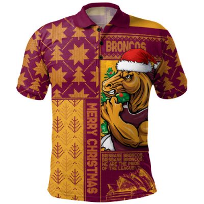 Brisbane Broncos Polo Shirt Christmas Magic Knit Style Winter Glow