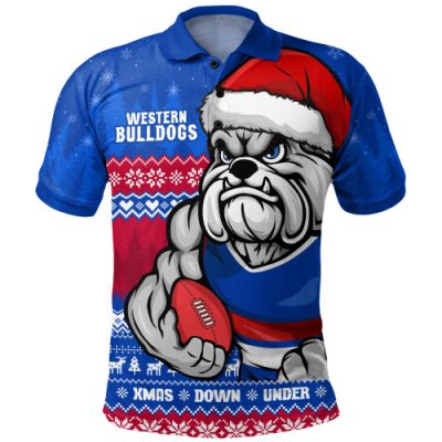 Western Bulldogs Polo Shirt Merry Christmas Down Under Footy Power Style