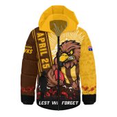 Hawthorn Hooded Padded Jacket Anzac Day Lest We Forget Memorial