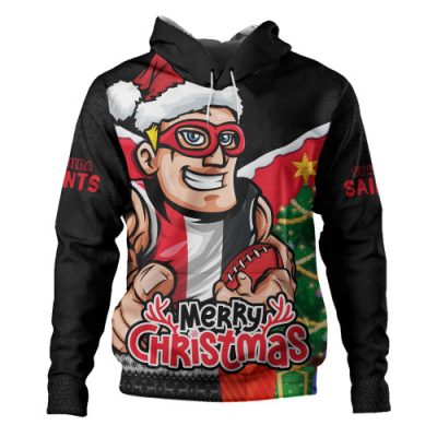St Kilda Hoodie Santa Scoring Touchdown On Christmas Game Day