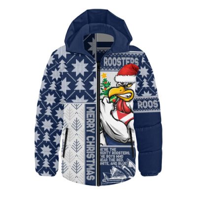 Sydney Roosters Hooded Padded Jacket Christmas Magic Knit Style Winter Glow
