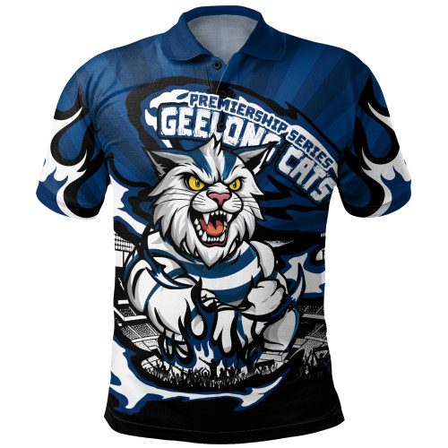 Geelong Cats Polo Shirt Premiership Series Flame Edition Geelong Cats Polo Shirt Premiership Series Flame Edition