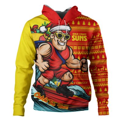 Gold Coast SUNS Hoodie Christmas Holiday Santa Rides The Waves
