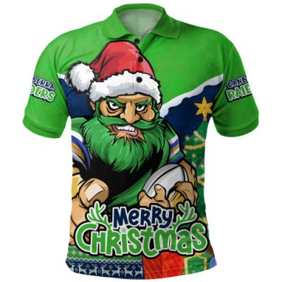 Canberra Raiders Polo Shirt Santa Scoring Touchdown On Christmas Game Day