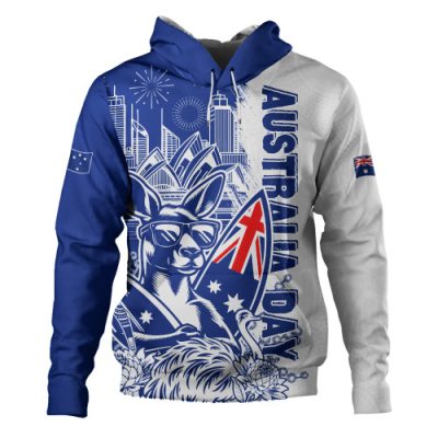 Australia Hoodie Australia Day Kangaroo Surfboard Blue Skyline Celebration