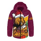 Brisbane Broncos Hooded Padded Jacket Santa Scoring Touchdown On Christmas Game Day