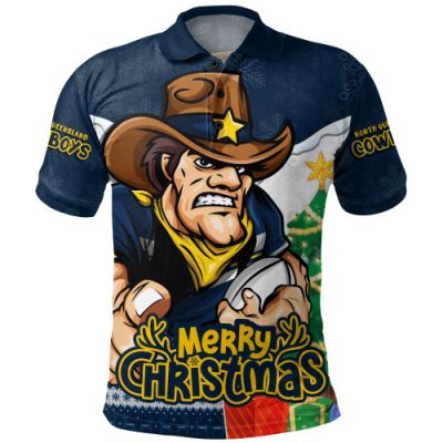 North Queensland Cowboys Polo Shirt Santa Scoring Touchdown On Christmas Game Day
