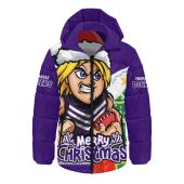 Fremantle Hooded Padded Jacket Santa Scoring Touchdown On Christmas Game Day