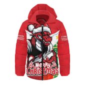 St. George Illawarra Dragons Hooded Padded Jacket Santa Scoring Touchdown On Christmas Game Day