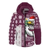 Manly Warringah Sea Eagles Hooded Padded Jacket Christmas Magic Knit Style Winter Glow