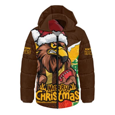 Hawthorn Hooded Padded Jacket Santa Scoring Touchdown On Christmas Game Day