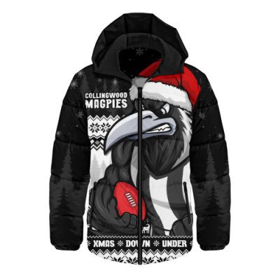Collingwood Hooded Padded Jacket Merry Christmas Down Under Footy Power Style