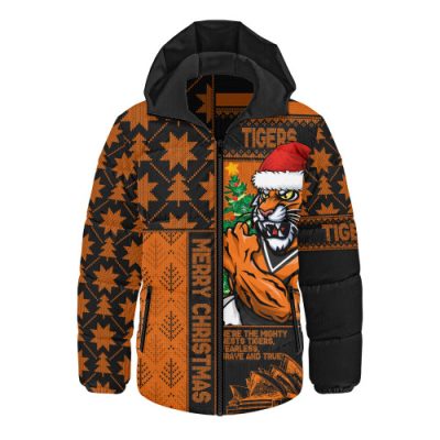Wests Tigers Hooded Padded Jacket Christmas Magic Knit Style Winter Glow