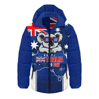 Australia Hooded Padded Jacket Australia Day Koala Spirit Blue Flag Celebration