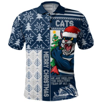 Geelong Cats Polo Shirt Merry Christmas Knit Style Festive Spirit